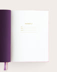 Handbound journal first page with letterpress text