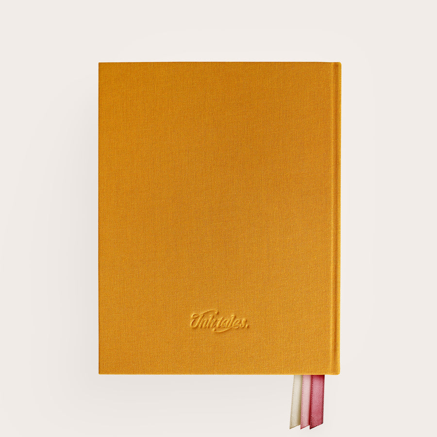 Handbound Mustard linen covered journal back