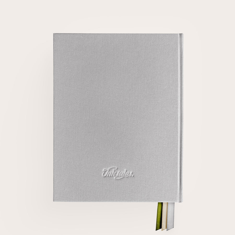 Handbound Silver linen covered journal back