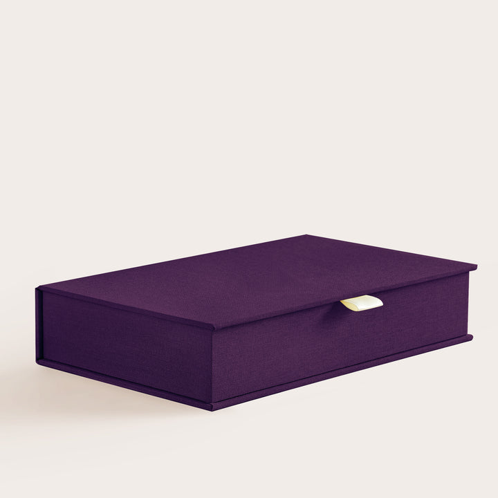Handcrafted Aubergine linen covered photo box