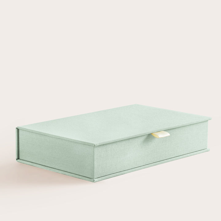 Handcrafted Mint linen covered photo box