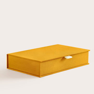 Handcrafted Mustard linen covered photo box