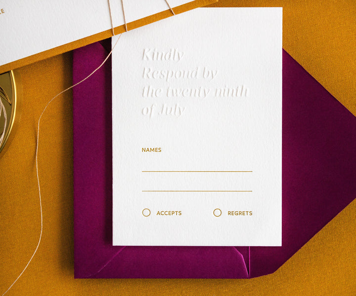Letterpress RSVP card with embossed text