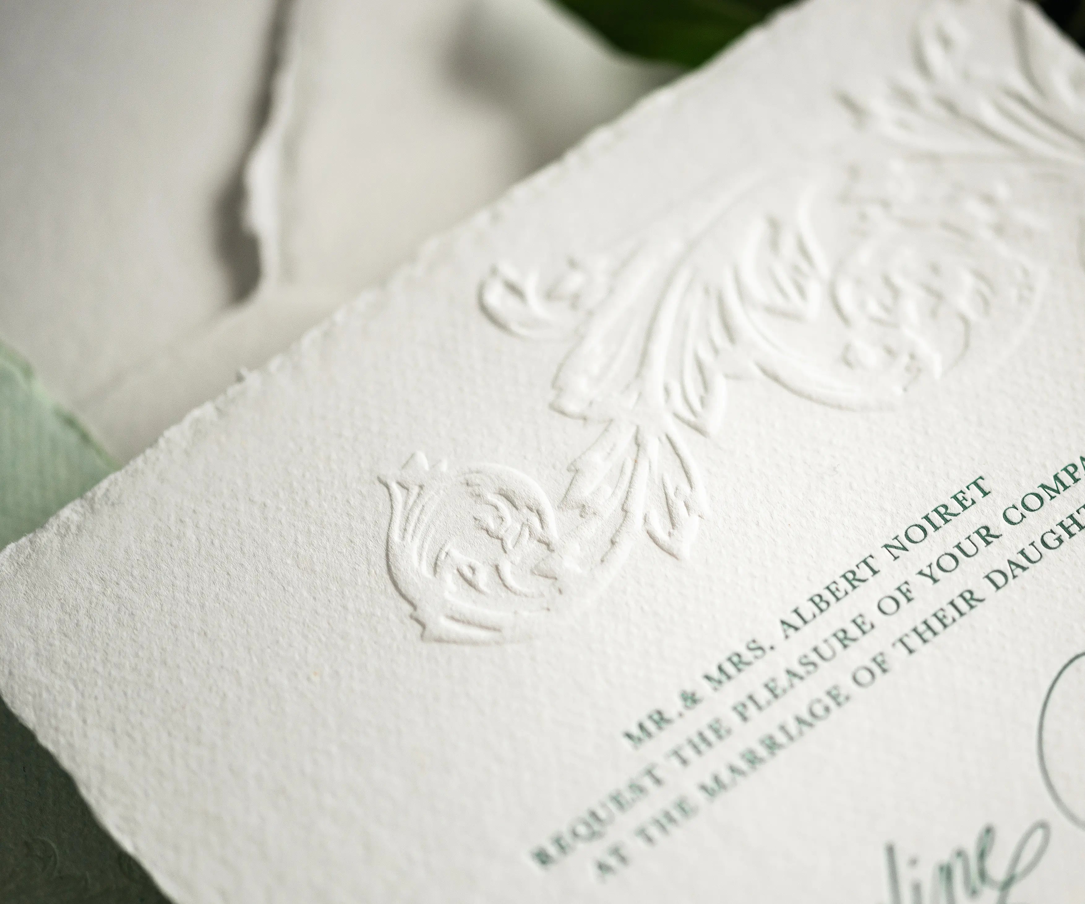 Blind emboss acanthus leaf illustration on handmade paper