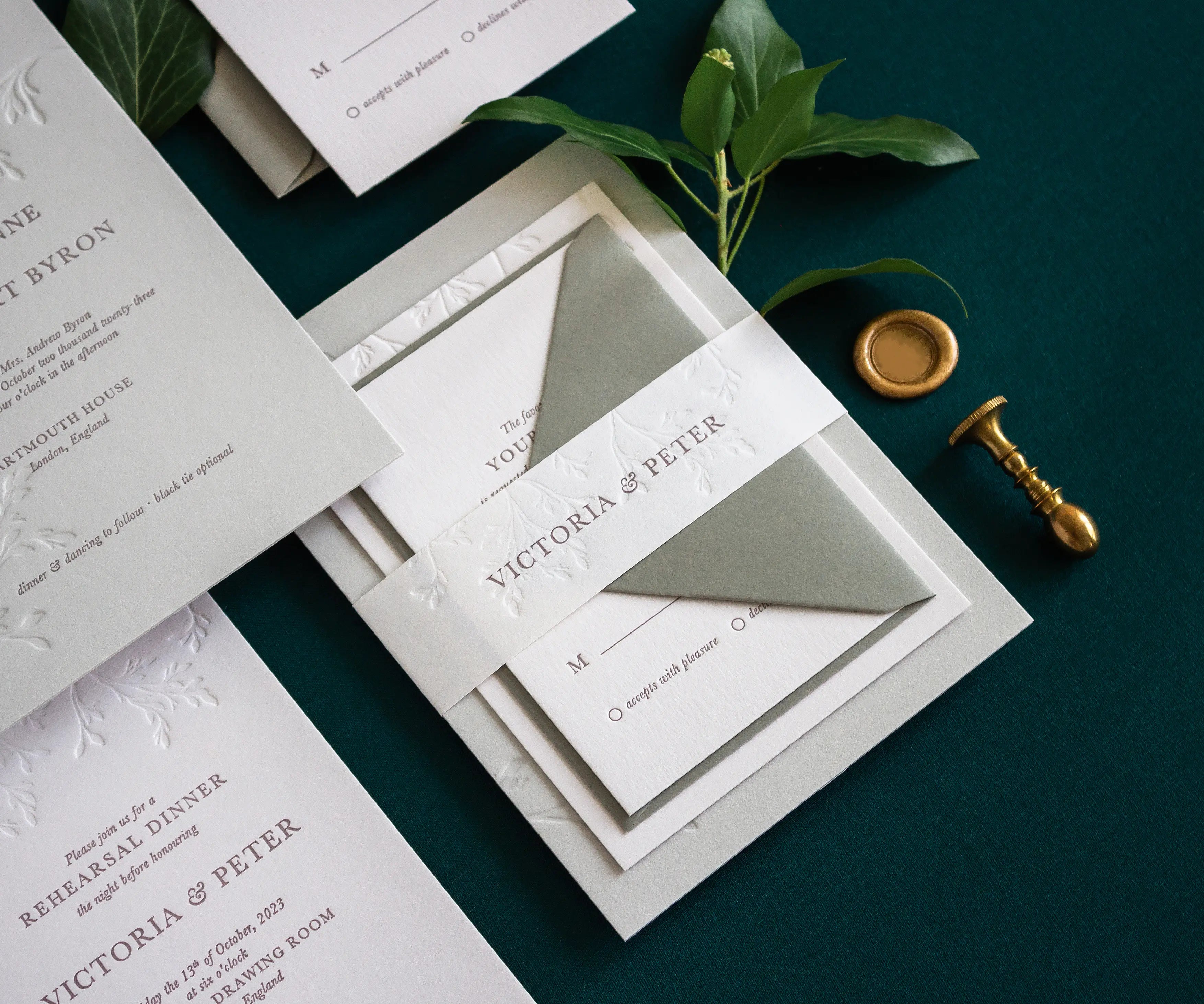 Letterpress invitation set with belly band