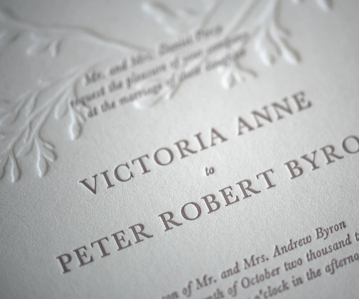Letterpress text with the name of the bride and groom