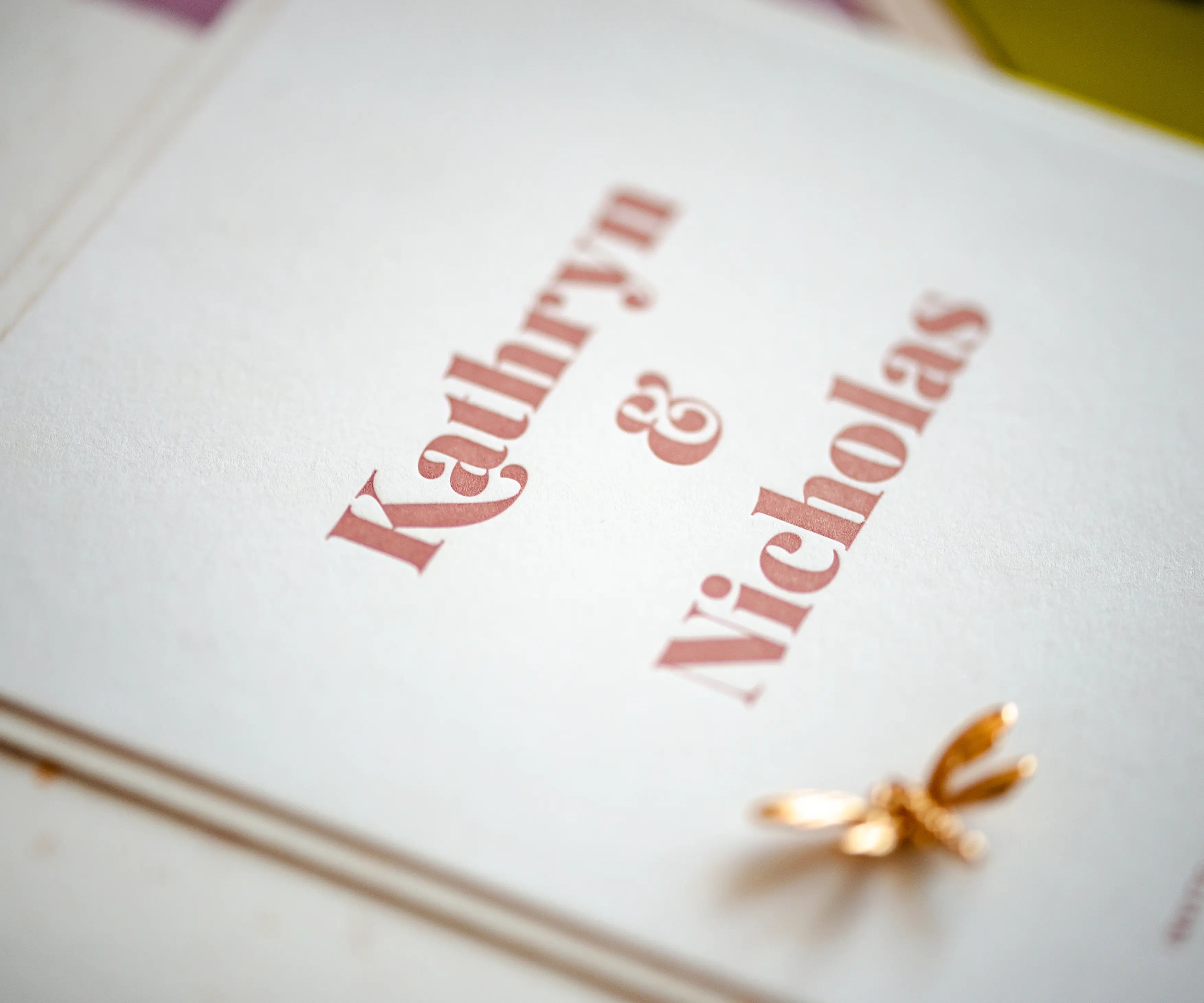 Letterpress text with the name of the bride and groom